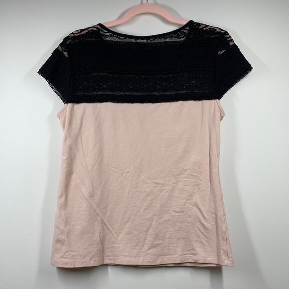 H&M Pastel Pink Black Lace Shot Sleeve T-shirt Medium - Picture 2 of 7